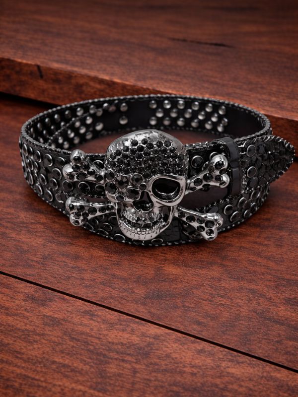 Black Skull Rhinestone Belt