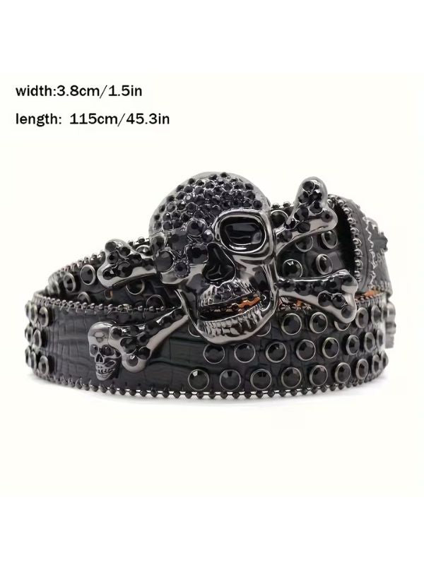 Black Skull Rhinestone Belt