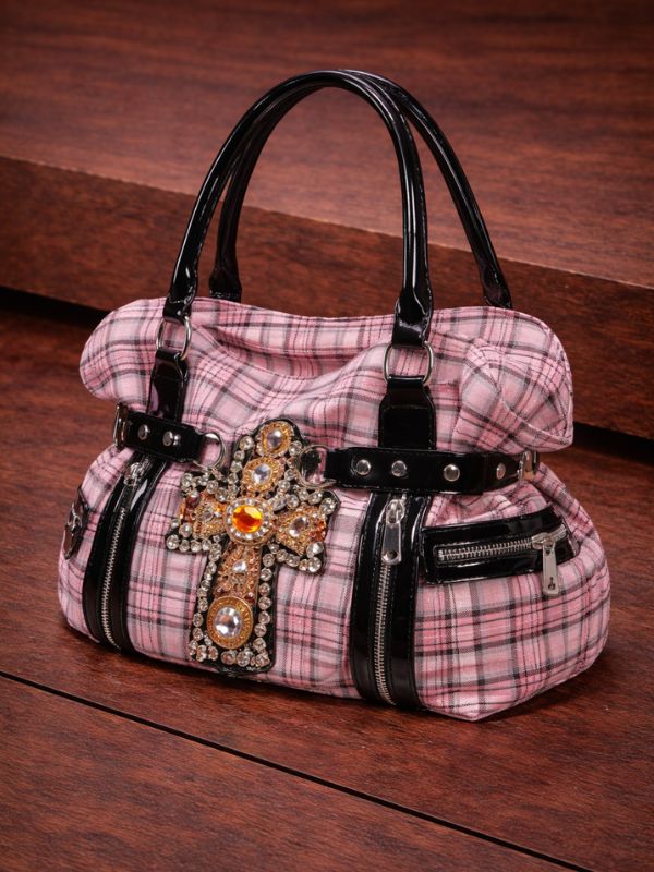 Pink tartan and rhinestone bag