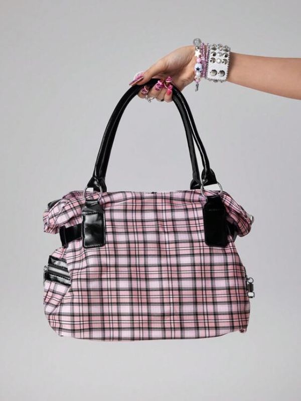 Pink tartan and rhinestone bag
