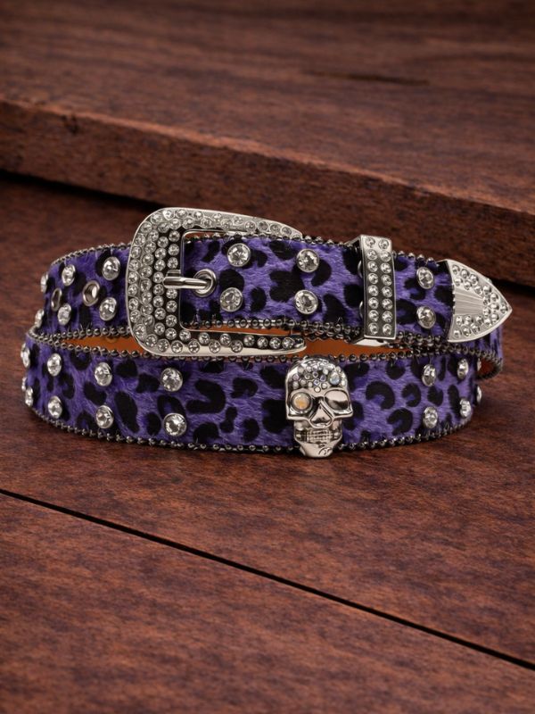 Purple Rhinestone Skull Belt